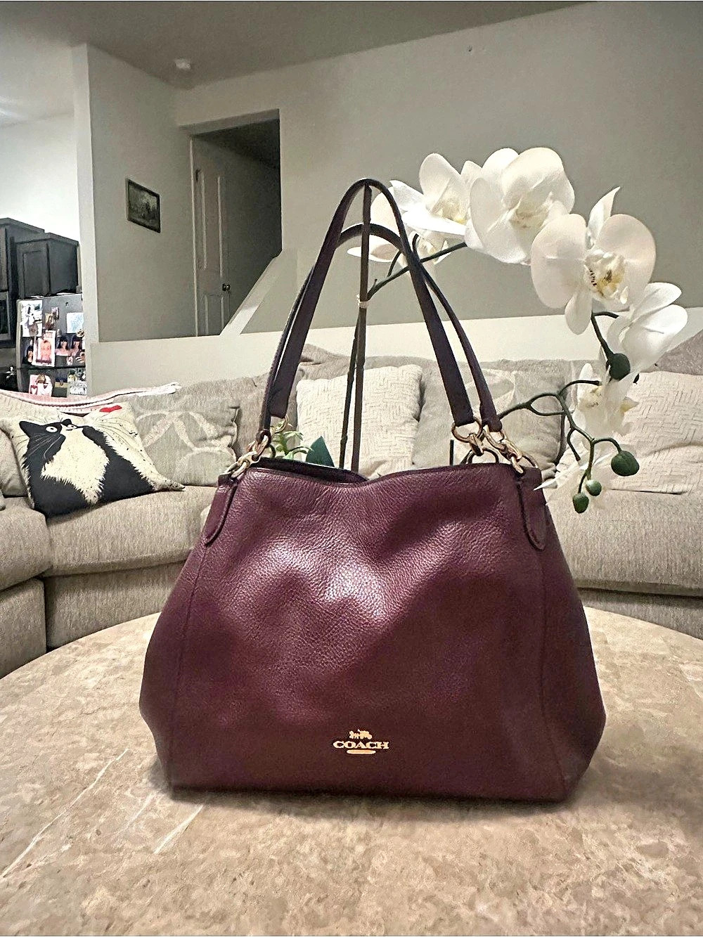 COACH MADISON PHOEBE Purple Pebbled Leather Hobo Satchel Bag